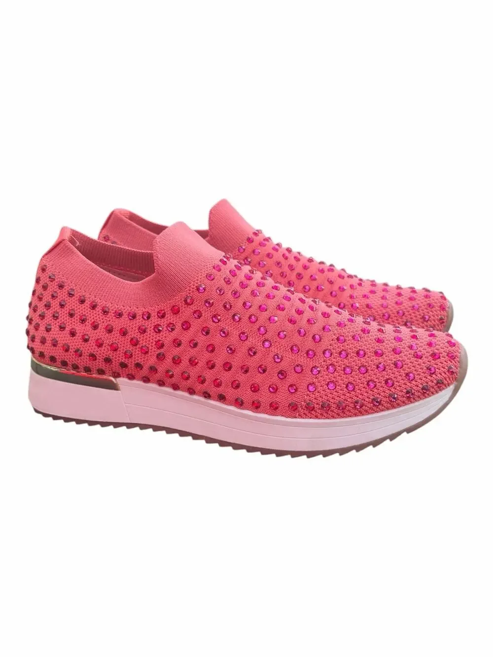 Kenneth Cole Reaction Cameron Jewel Jogger Rhinestone Knit Sneakers Pink 7.5